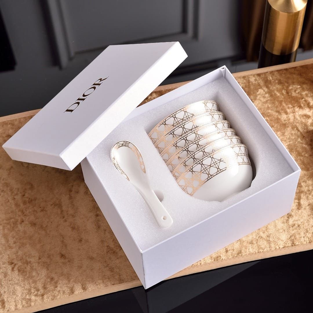 Dior soup set of six bowls with spoons, Hermes, Versace are also available - Image 3 of 7